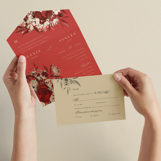 "Happiness" - Savvy Wedding Invitations in Cherry by Shannon Chen of Four Wet Feet Studio - Animated View