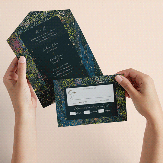 "By the Creek" - Savvy Wedding Invitations in Emerald by Becky Nimoy - Animated View