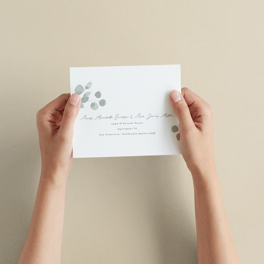 "Silver Dollar Eucalyptus" - Savvy Wedding Invitations in Silver Dollar by Shannon Chen of Four Wet Feet Studio - How it works