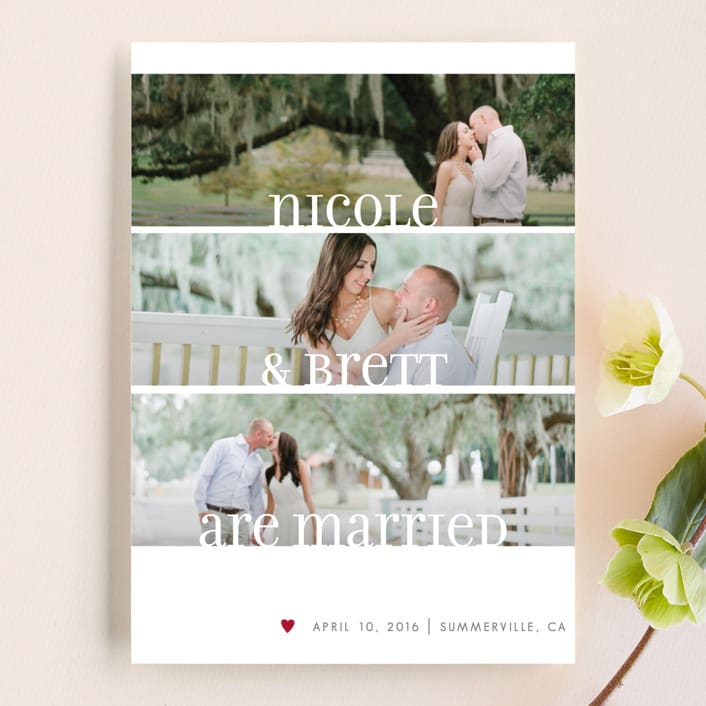 "Clean Merry Wishes" - Wedding Announcements in Burgundy by Susie Allen - Front