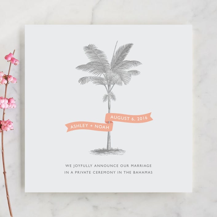 "Palm" - Wedding Announcements in Salmon by Lauren Chism - Front