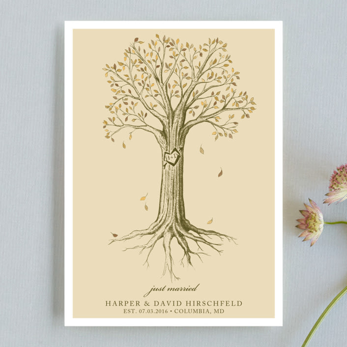 "Carved Tree" - Wedding Announcements in Warm Beige by pottsdesign - Front