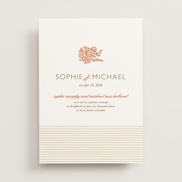 "Coral" - Wedding Announcements in Tangelo by Oscar and Emma - Karly Depew - Front