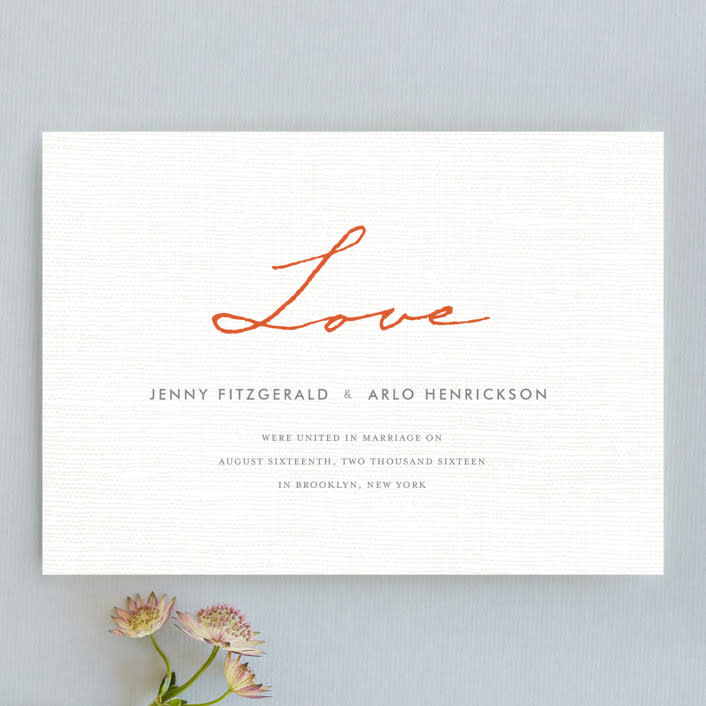 "Simply in Love" - Wedding Announcements in Orange Zest by cambria - Front