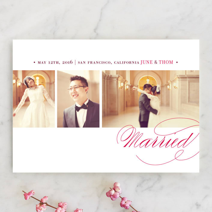 "Love & Happiness" - Wedding Announcements in Soft Ruby by Oscar and Emma - Karly Depew - Front