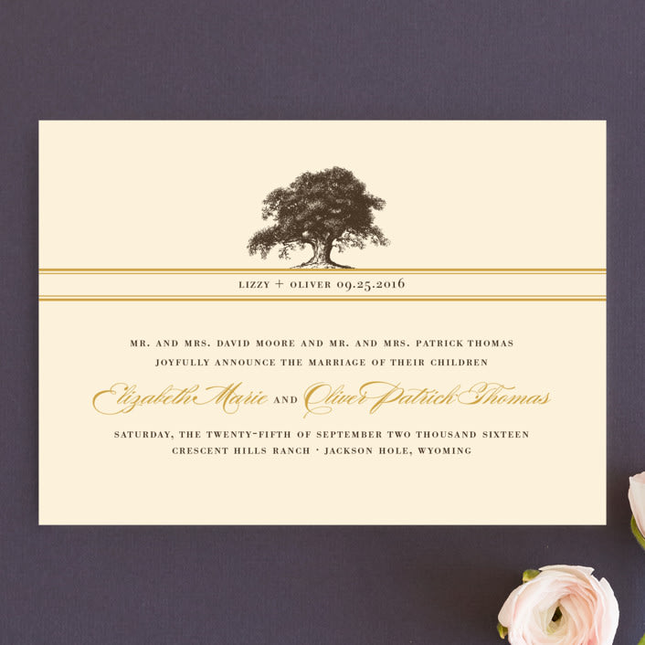 "Oak Tree" - Wedding Announcements in Butterscotch by Annie Clark - Front