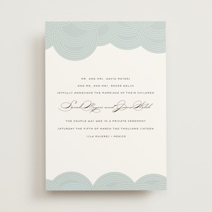 "Pearls on a String" - Wedding Announcements in Blue Cloud by Annie Clark - Front