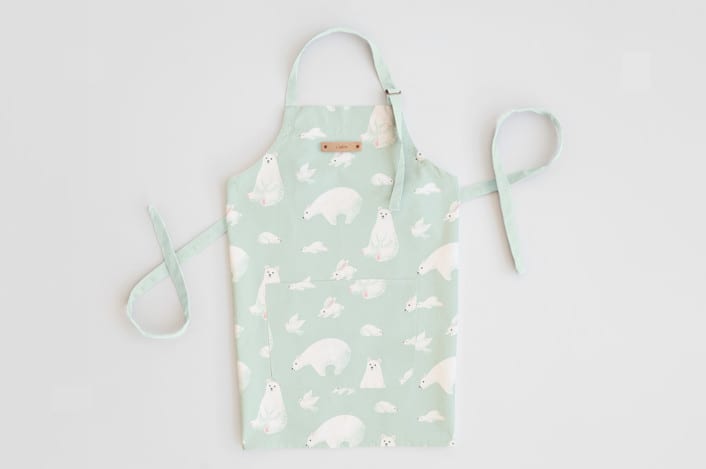 "Polar Bears" - Apron in Azure by Shannon Chen of Four Wet Feet Studio - Personalizable Apron