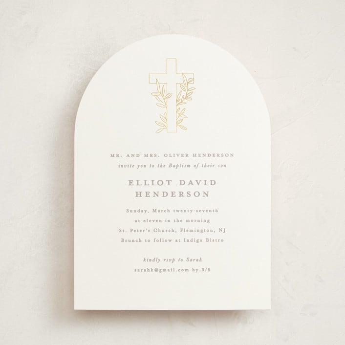 "Gilded cross" - Baptism and Christening Invitations in Sand by Creo Study - Front