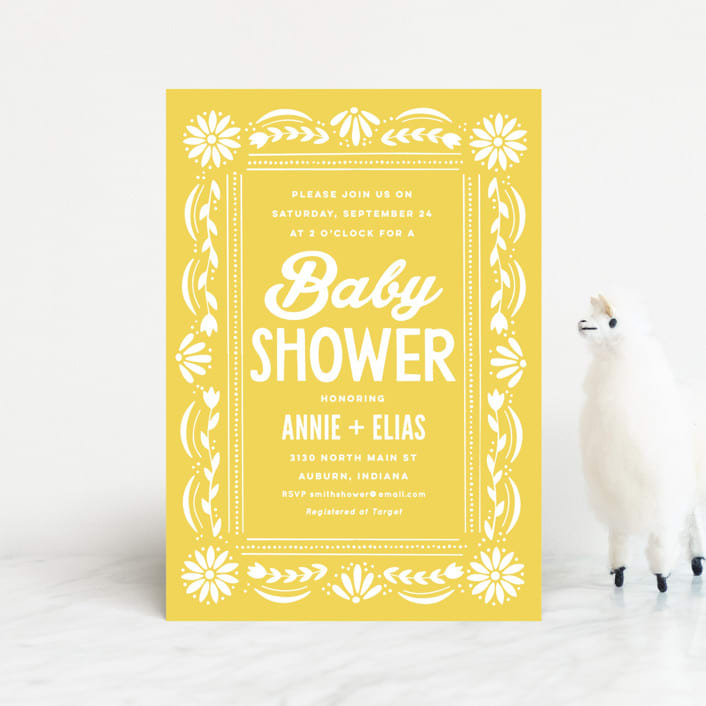 "Pretty Picado" - Baby Shower Invitations in Marigold by Jessie Steury - Front