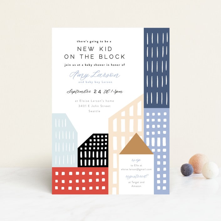 "Modern new kid on the block" - Baby Shower Invitations in Sky by Alethea and Ruth - Front