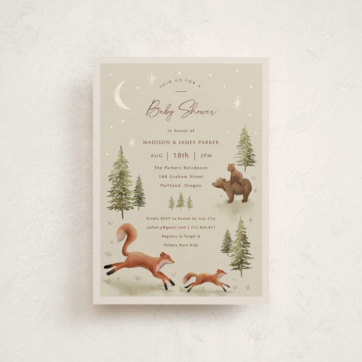 "Forest Adventure" - Baby Shower Invitations in Olive by Elly - Front
