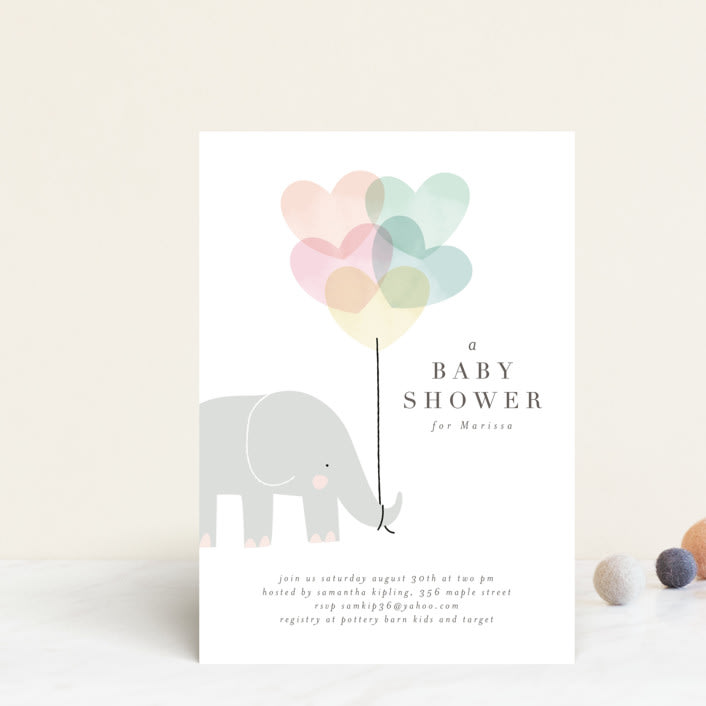 "Elephant" - Baby Shower Invitations in Peony by Lori Wemple - Front