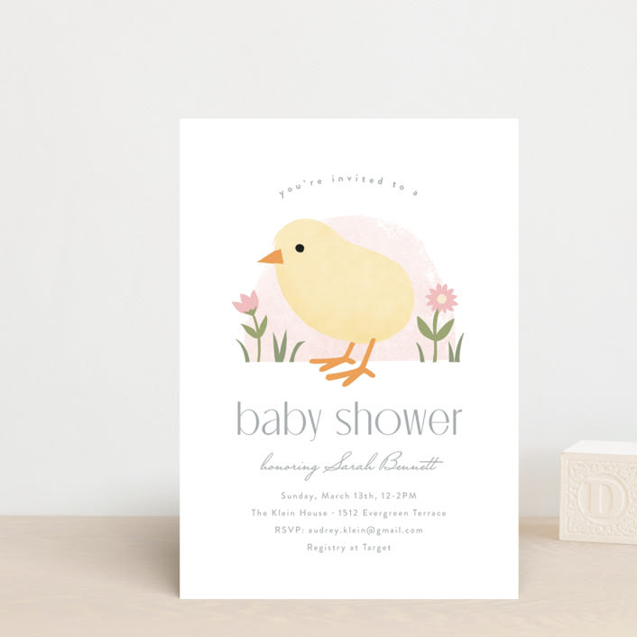 "Little Chick" - Baby Shower Invitations in Blush by Carolyn MacLaren - Front