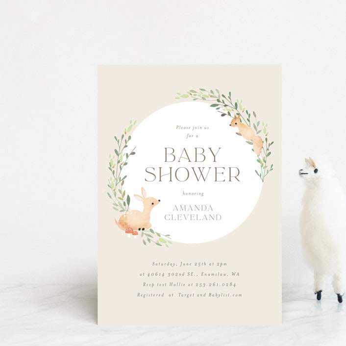 "Woodland" - Baby Shower Invitations in Greige by Itsy Belle Studio - Front