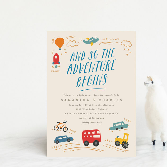 "Adventure Begins" - Baby Shower Invitations in Blue Jay by Creo Study - Front