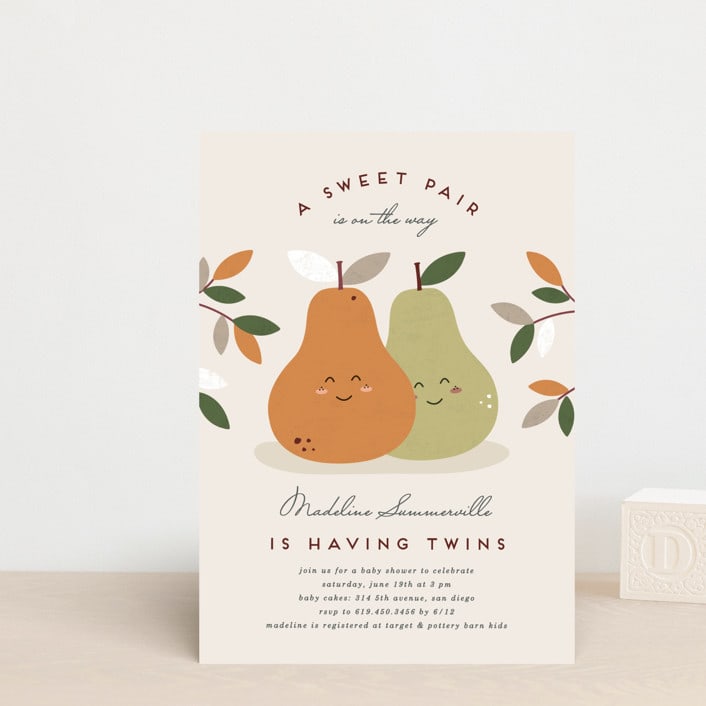 "Sweet Pair" - Baby Shower Invitations in Clay by Erica Krystek - Front
