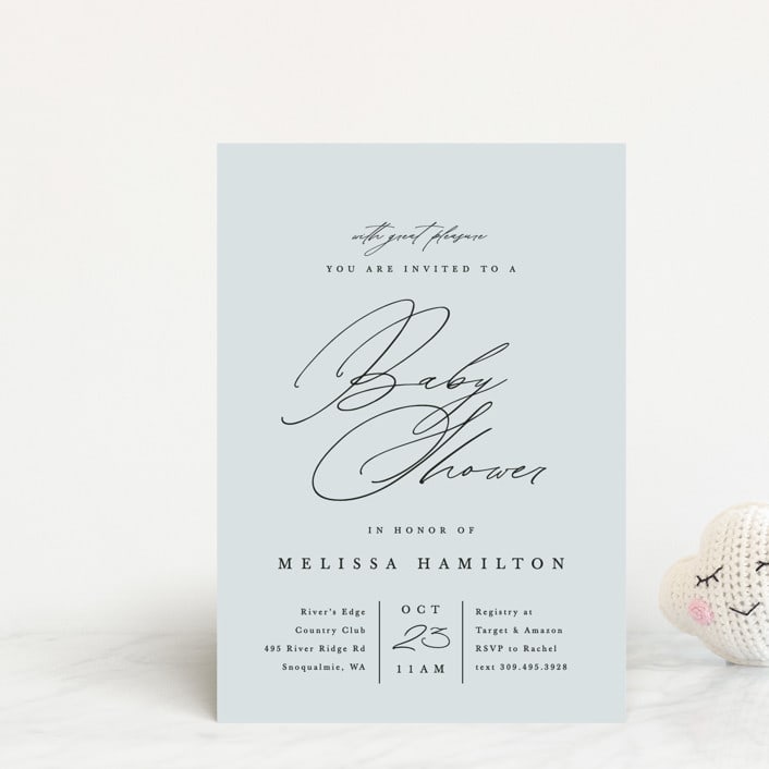 "Simply Elegant" - Baby Shower Invitations in Dusty Blue by Amy Payne - Front