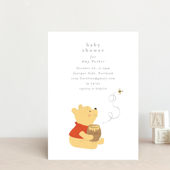 "Disney's Pooh Hunny Pot" - Baby Shower Invitations in Cotton by Angela Thompson - Front