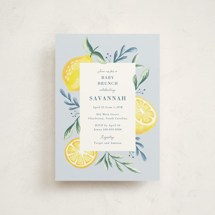 "Lemons" - Baby Shower Invitations in Pale Blue by Megan Cash - Front