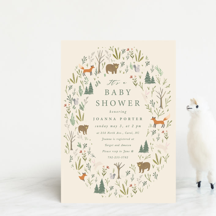 "Oval Forest" - Baby Shower Invitations in Sand by Hannah Williams - Front
