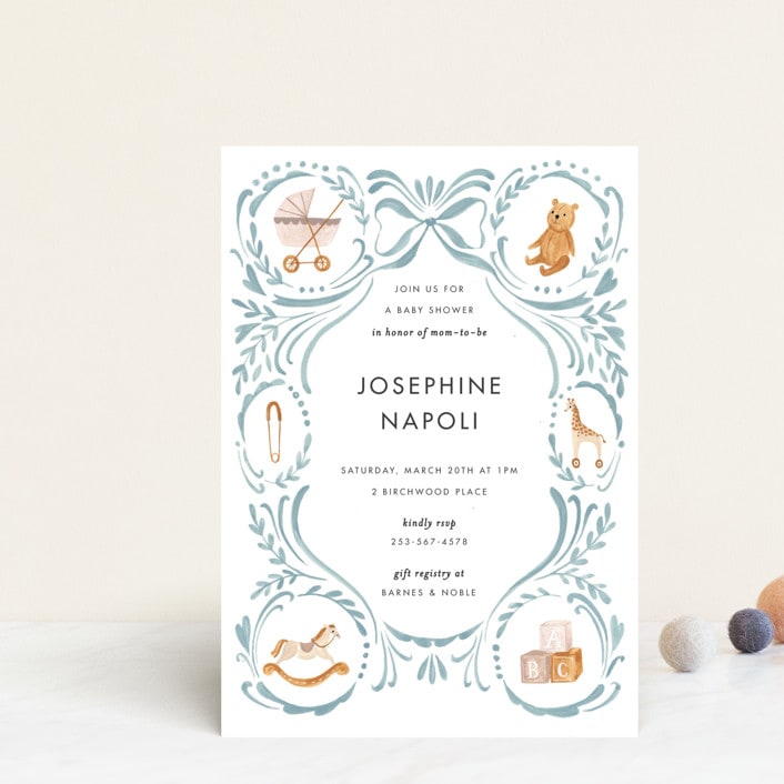 "Prams, bears and baby" - Baby Shower Invitations in Cloud by Sarah Knight - Front