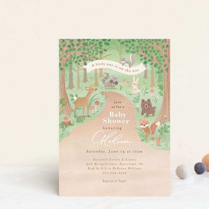 "Into the Woods" - Baby Shower Invitations in Earth by Jennifer Wick - Front