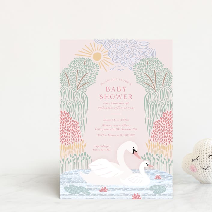 "Swan Song" - Baby Shower Invitations in Sherbet by Carolyn Kach - Front