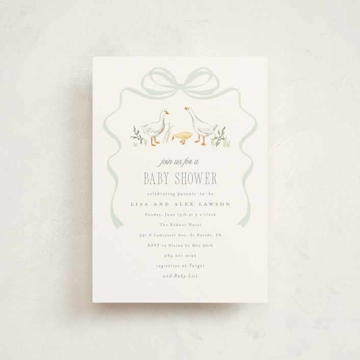 "Storybook Geese" - Baby Shower Invitations in Mint by Everett Paper Goods - Front