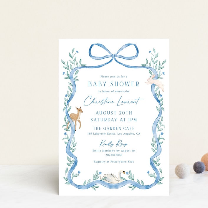 "Ribbon Garden" - Baby Shower Invitations in Blueberry by Elly - Front