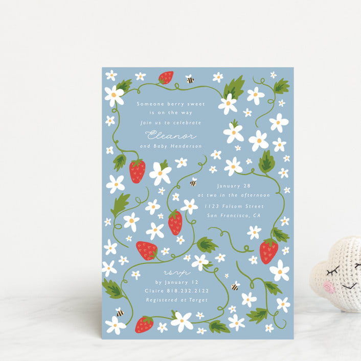 "Berry Sweet" - Baby Shower Invitations in Blueberry by Hudson meet Rose - Front