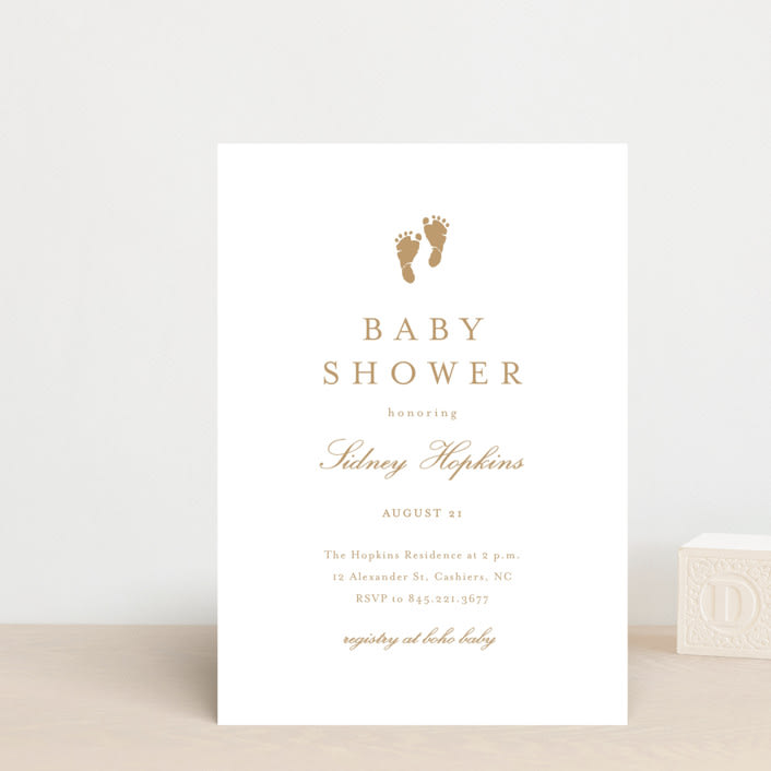 "Footprint" - Baby Shower Invitations in Golden by Stacey Meacham - Front