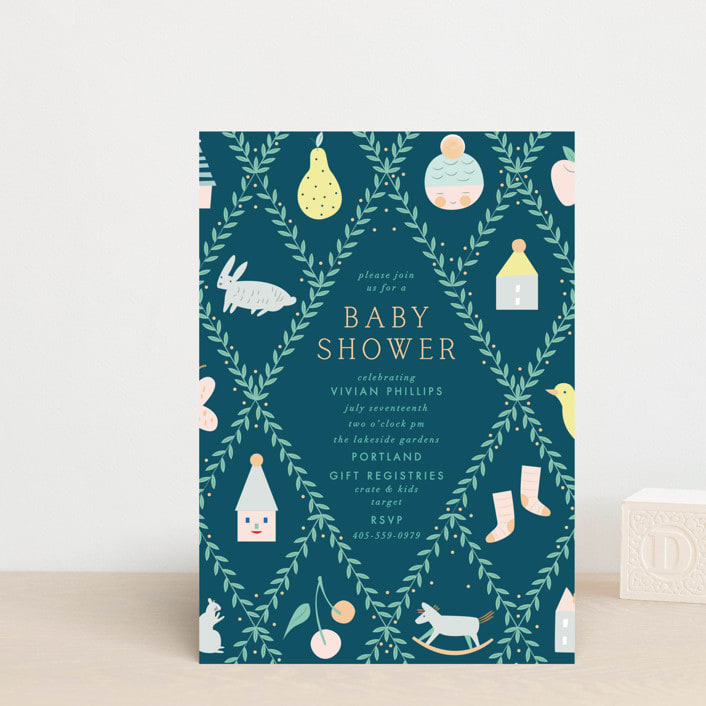 "Trellis" - Baby Shower Invitations in Hunter by Eve Schultz - Front