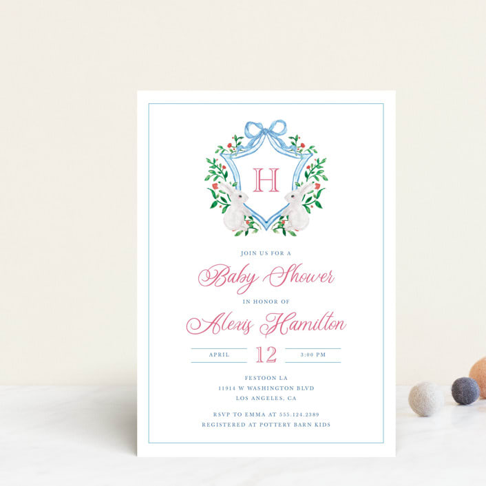 "bunny crest" - Baby Shower Invitations in Cotton Candy by Cass Loh - Front