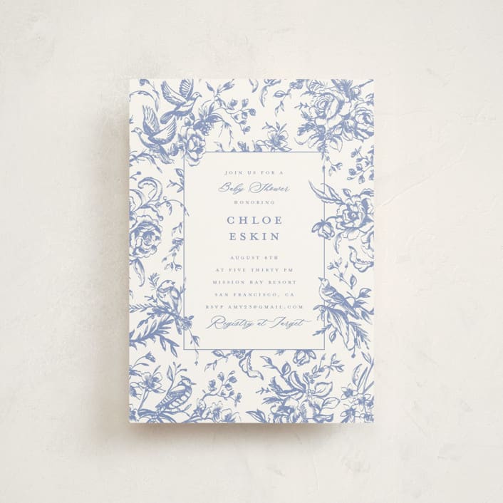"Dreamy Toile" - Baby Shower Invitations in Blueberry by Teju Reval - Front