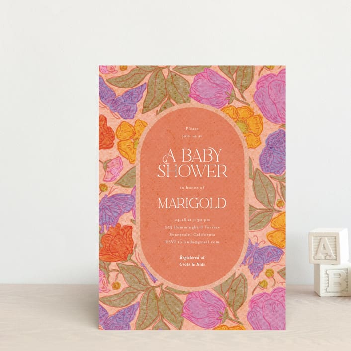 "Vintage Garden" - Baby Shower Invitations in Peach by Simona Camp - Front