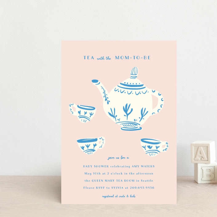 "China Tea Set" - Baby Shower Invitations in Blush by Ani Somi - Front