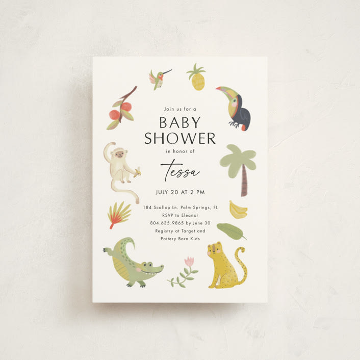 "Tropical Animals" - Baby Shower Invitations in Ivory by Kate Blalock - Front