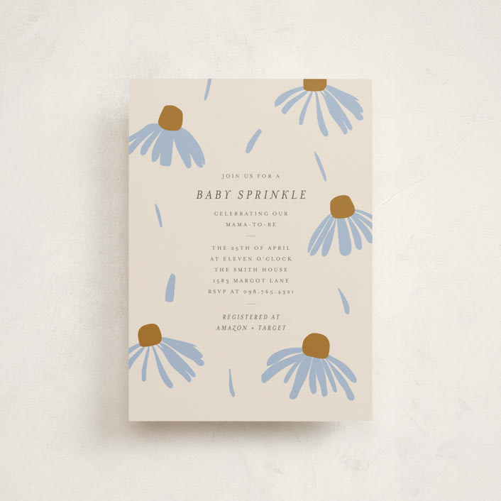 "Flower Sprinkle" - Baby Shower Invitations in Sky by Aviva Atri - Front