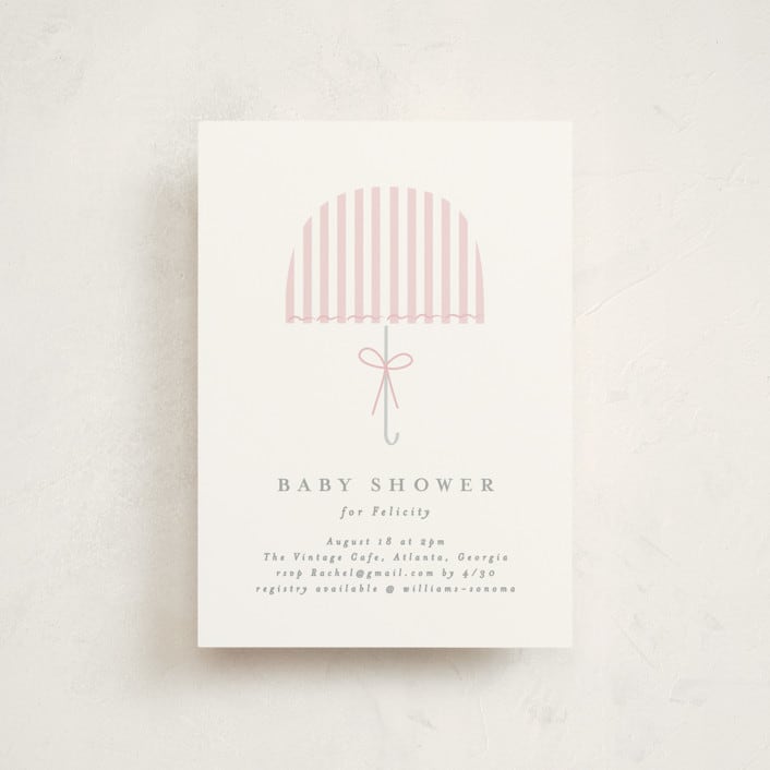 "Bow Brolly" - Baby Shower Invitations in Rose by Angela Thompson - Front