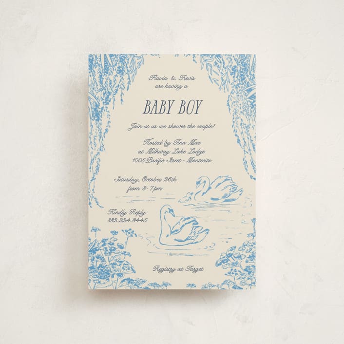 "Sweet Swan" - Baby Shower Invitations in Bluebell by Pati Cascino - Front