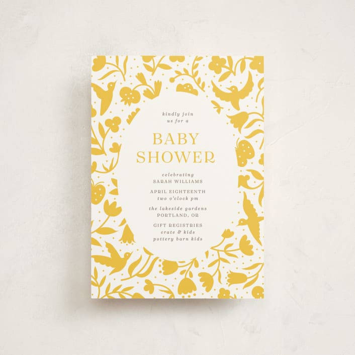 "Hummingbird Garden" - Baby Shower Invitations in Saffron by Eve Schultz - Front