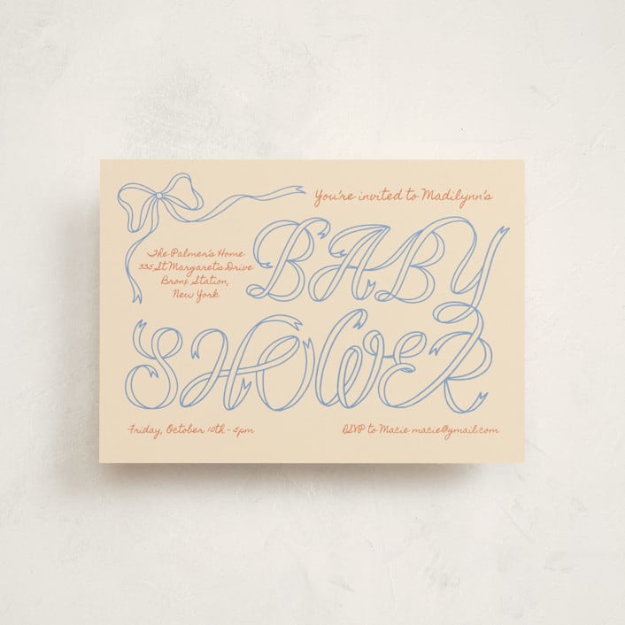 "Ribbon of Joy" - Baby Shower Invitations in Citrus Sky by Zove Ahhh - Front