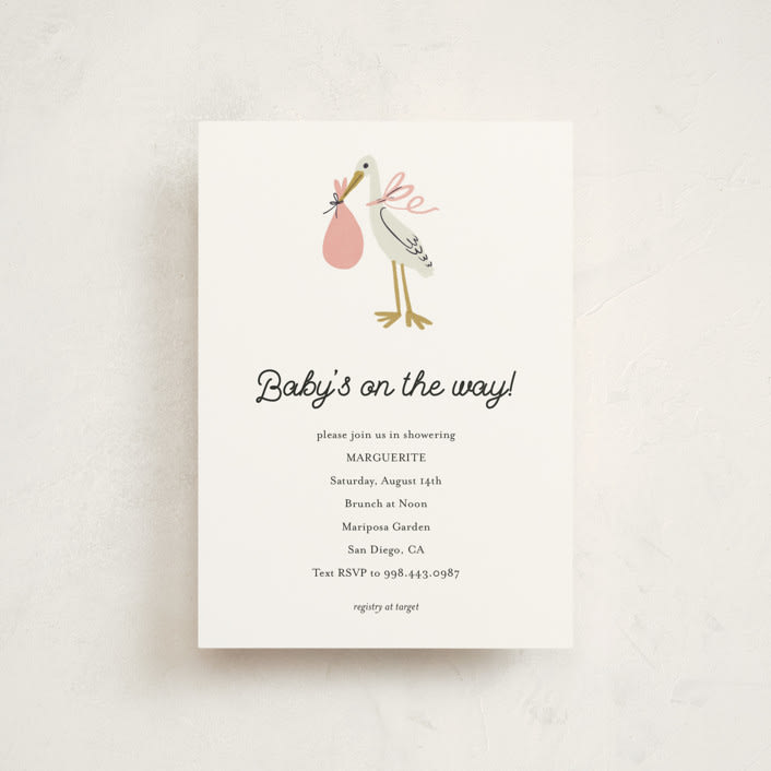 "Little Stork" - Baby Shower Invitations in Blush by Ani Somi - Front