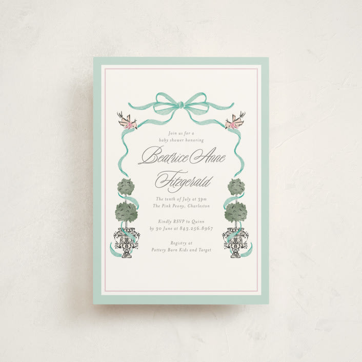 "Tiny Topiary" - Baby Shower Invitations in Aquamarine by Jackie Crawford - Front