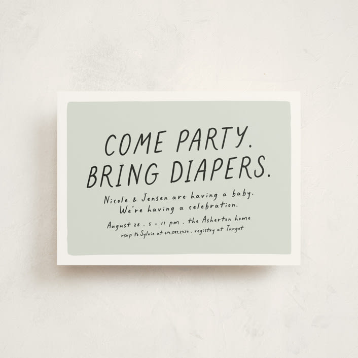 "Bring diapers" - Baby Shower Invitations in Mint by Lea Delaveris - Front
