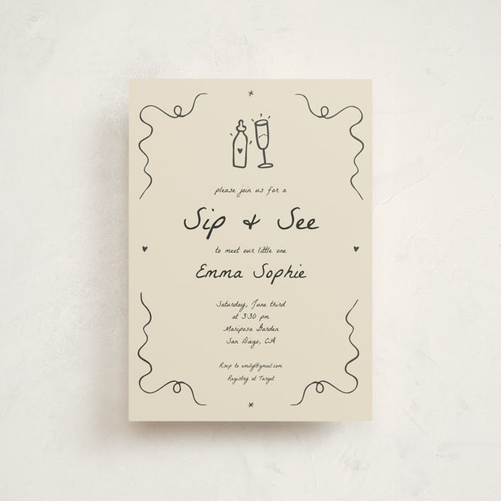 "Doodle Sip and See" - Baby Shower Invitations in Ivory by Stephanie Heinrich Godbout - Front