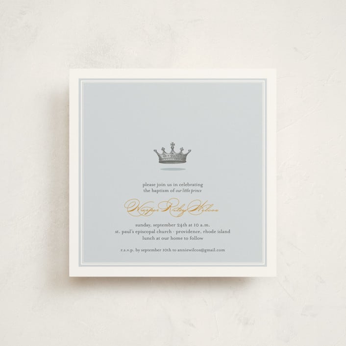 "Our Little Prince" - Baptism and Christening Invitations in Argonaut by Katie Beth Owens - Front