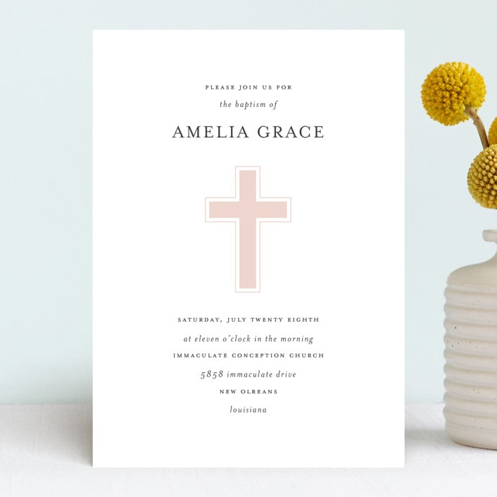 "Elegant Cross" - Baptism and Christening Invitations in Rose by Chasity Smith - Front