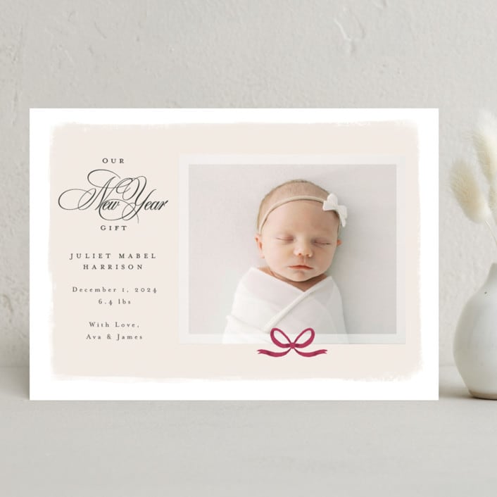 "Our Blessed Gift" - Holiday Birth Announcement Cards in Vanilla by Nicoletta Savod - Front